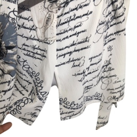 NWT Mischa Cream & Black Bell Sleeve Tie Waist Abstract Floral Tunic Size L - Picture 5 of 9